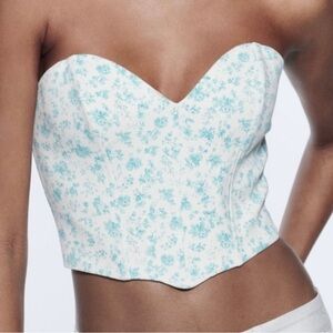 Zara Floral Cottage Corset bustier Top Size Small